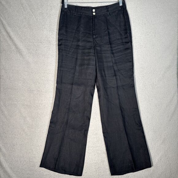 Lauren Ralph Lauren Women Size 12 100% Linen Dress Pants Navy Blue Pleated Front - Picture 1 of 10